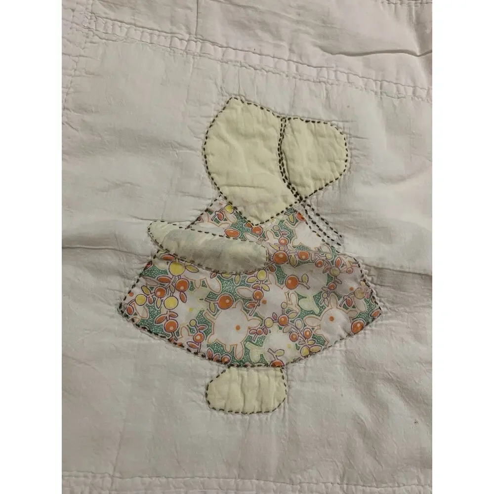 Vintage Sunbonnet Sue Quilt Cutter Primitive Hand Applique‎ Cottage 63x79” READ